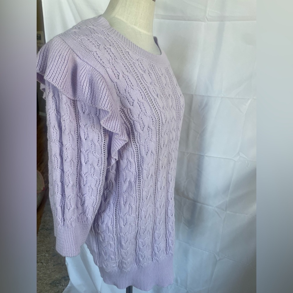 Lavender Cable Knit Sweater with Ruffle Detail size 1X Design365 - Picture 5 of 7